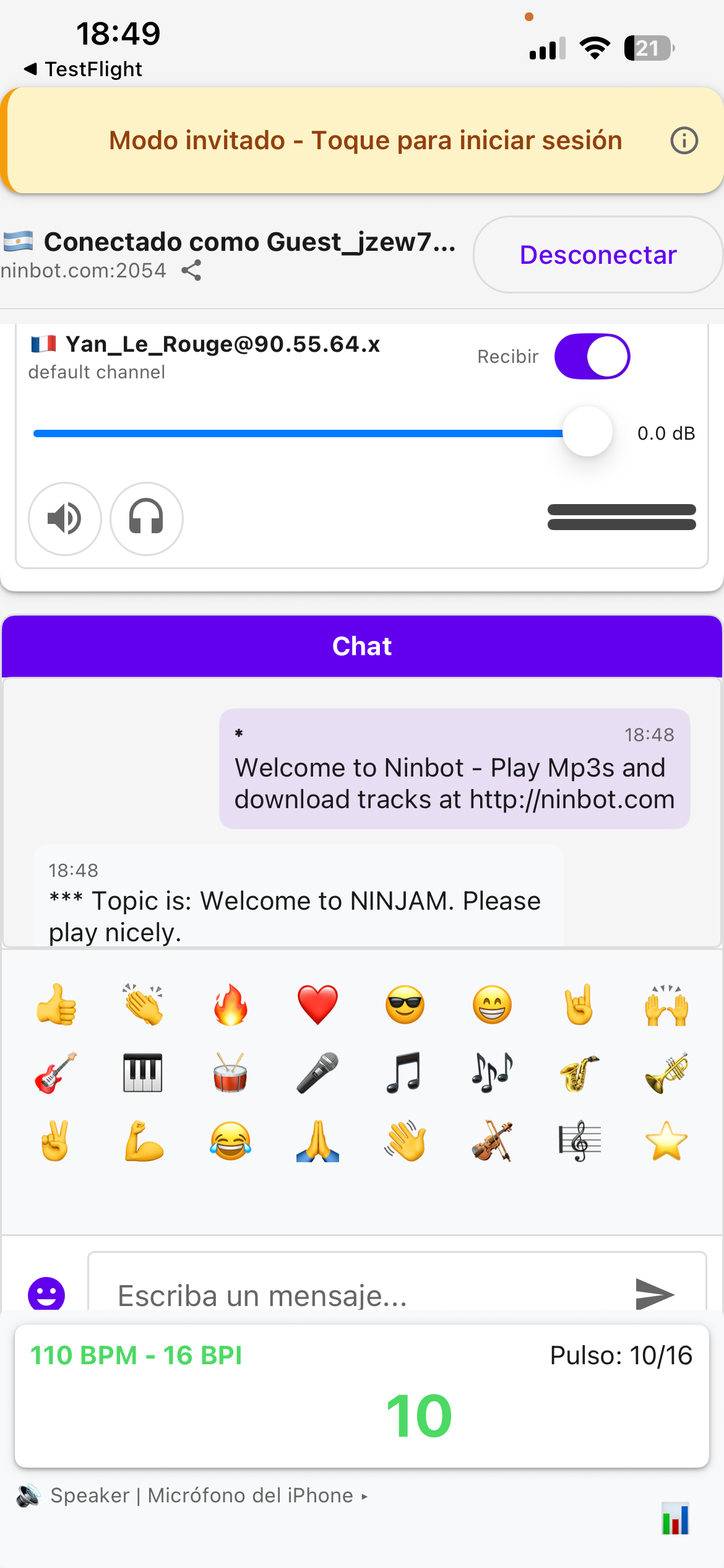 NinjamZap on iPhone